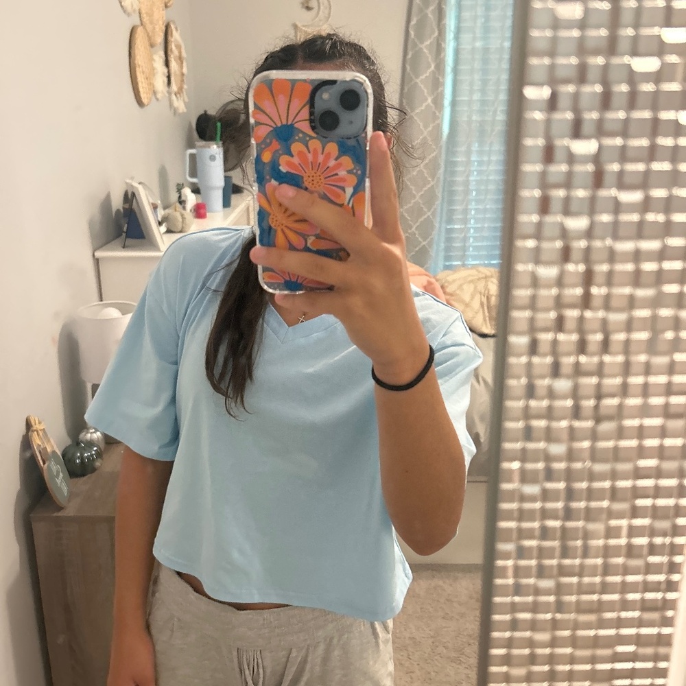 Blue flowy top
